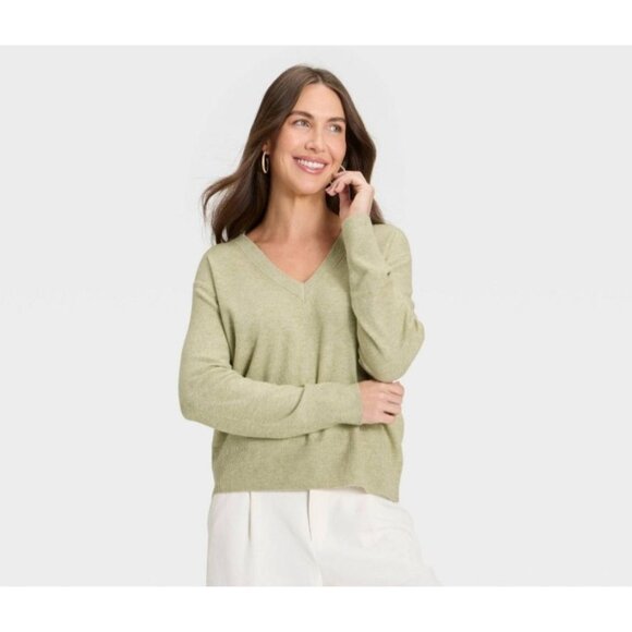 A New Day Womens Cozy Knit Sweater Small Camel Brown V-Neck Minimalist Relaxed - Picture 2 of 10